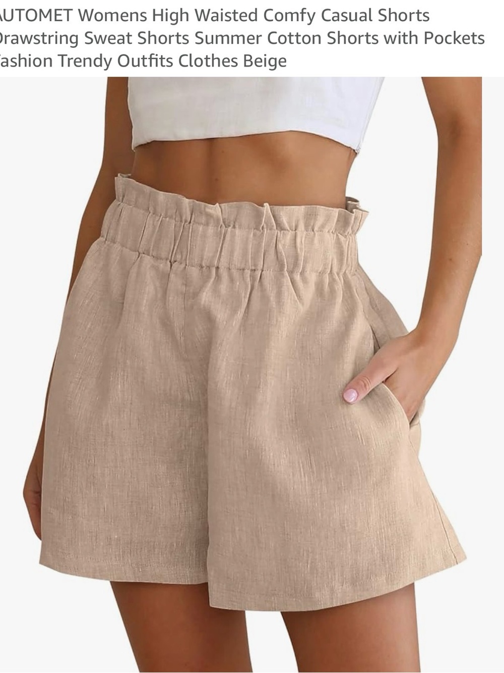 High-Waist Paperbag Linen-Blend Shorts — Beige